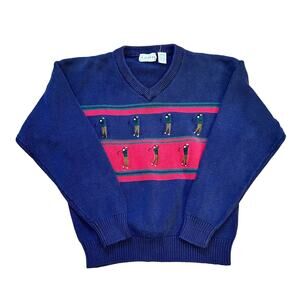 Vintage Golf Knit Sweater Izod 100% Cotton V-Neck Men's Grandpacore